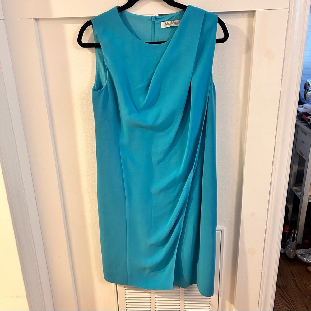 MaxMara Turquoise Draped sheath sleeveless‎ Midi Dress size 8